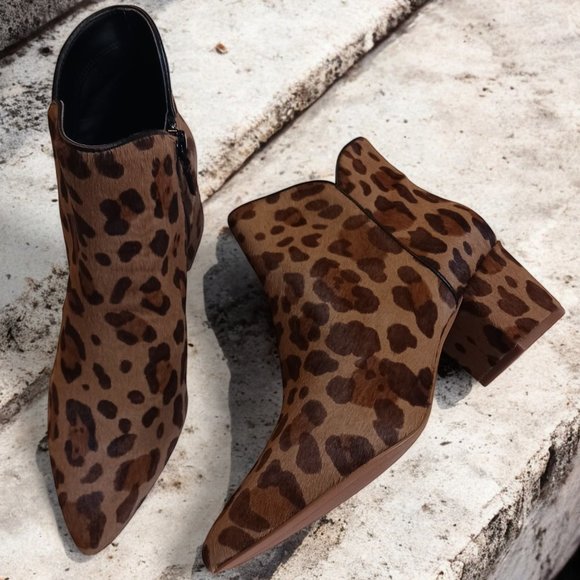 Cole Haan Elyse Bootie Mercer Ocelot Print Calf Hair Ankle Boots  – Size 8B - Picture 1 of 13